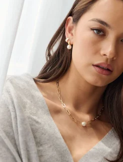 Lucienne - Zjoosh Premium|Pearl Jewellery*Zjoosh Lucienne Paper Clip and Pearl Necklace Gold