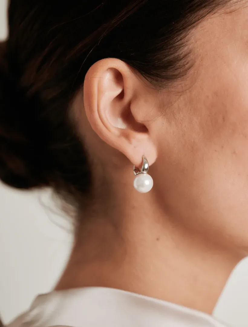 Lucienne - Zjoosh Premium|Pearl Jewellery*Zjoosh Lucienne Pearl Ball Huggies 925 Rhodium