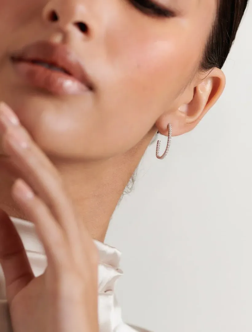 Lucienne - Zjoosh Premium|Earrings*Zjoosh Lucienne Scoop Cubic Zirconia Hoops Rhodium