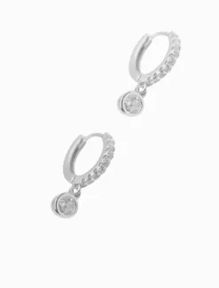 Lucienne - Zjoosh Premium|Earrings*Zjoosh Lucienne Small Drop Cubic Zirconia Hoops Rhodium