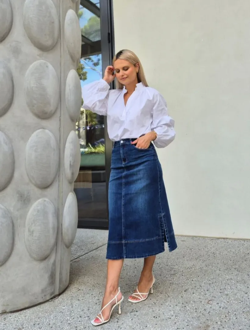Skirts*Zjoosh Madison Denim Skirt Indigo