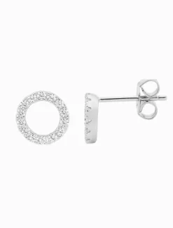Earrings|Silver Jewellery*Ellani 8mm Cubic Zirconia Pave Circle Studs Rhodium