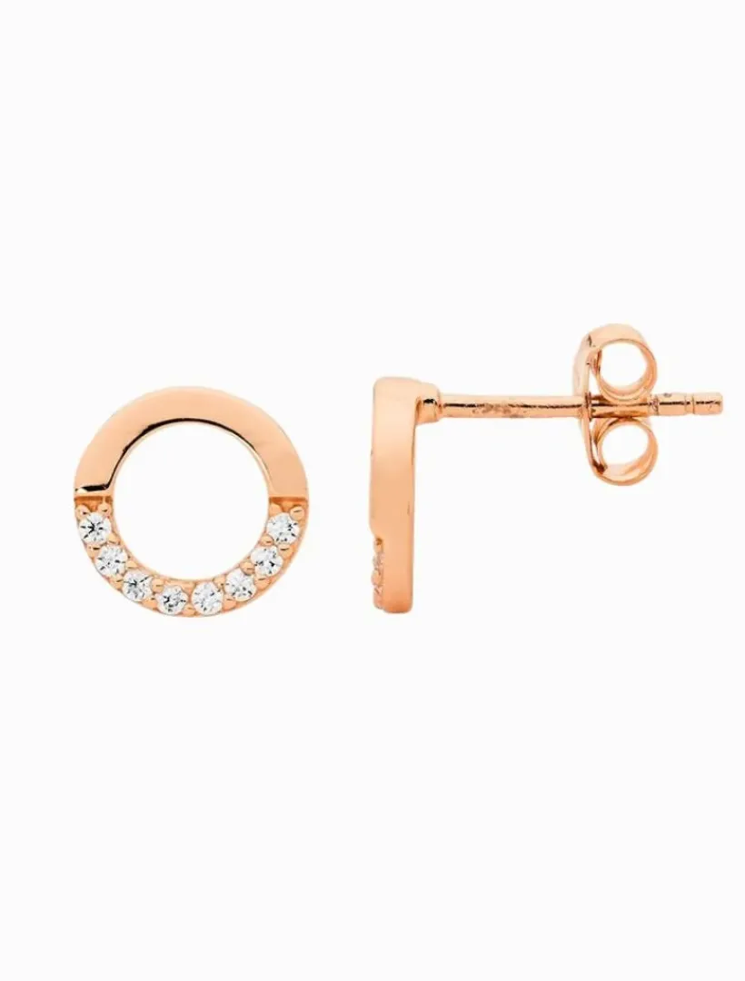Earrings|Gold Jewellery*Ellani Open Circle Earrings Half Cubic Zirconia Rose Gold RoseGold