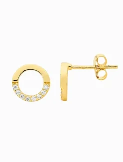 Earrings|Gold Jewellery*Ellani Open Circle Earrings Half Cubic Zirconia Gold