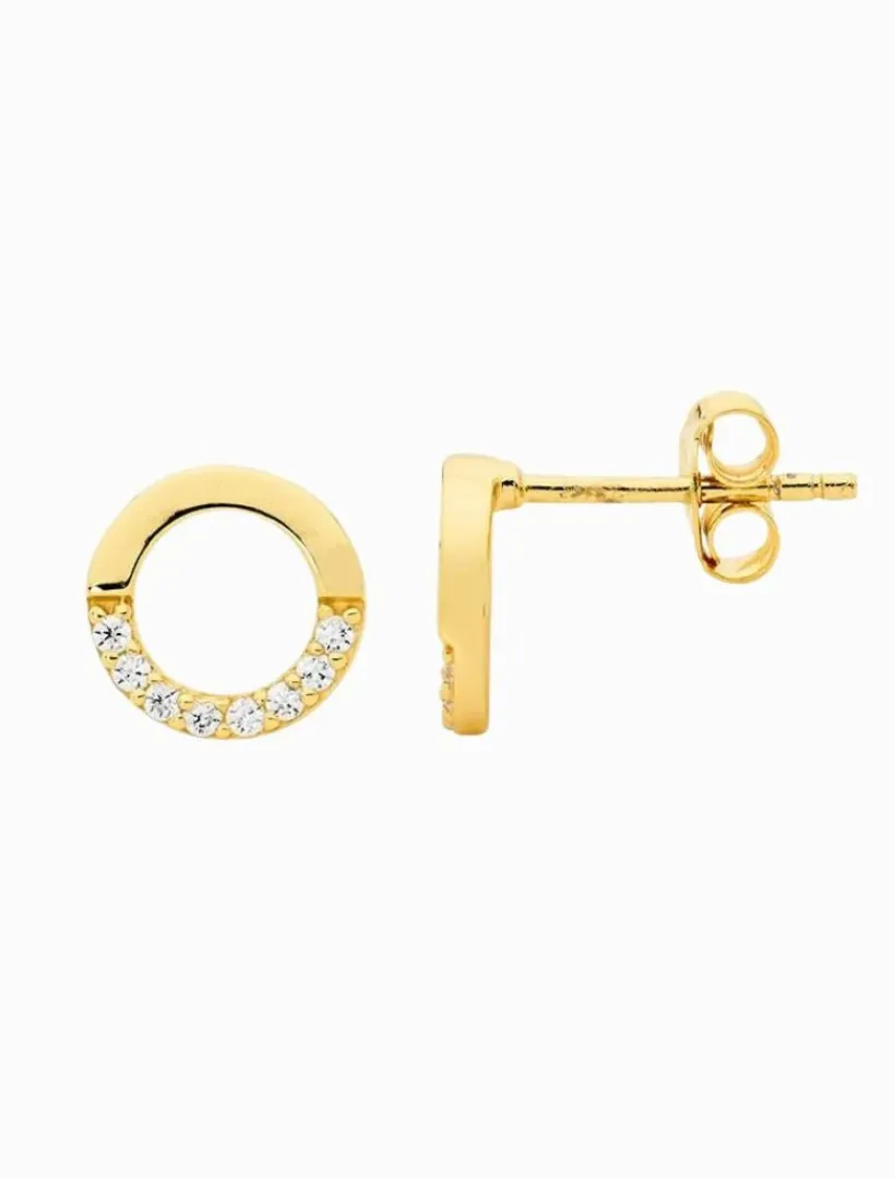 Earrings|Gold Jewellery*Ellani Open Circle Earrings Half Cubic Zirconia Gold