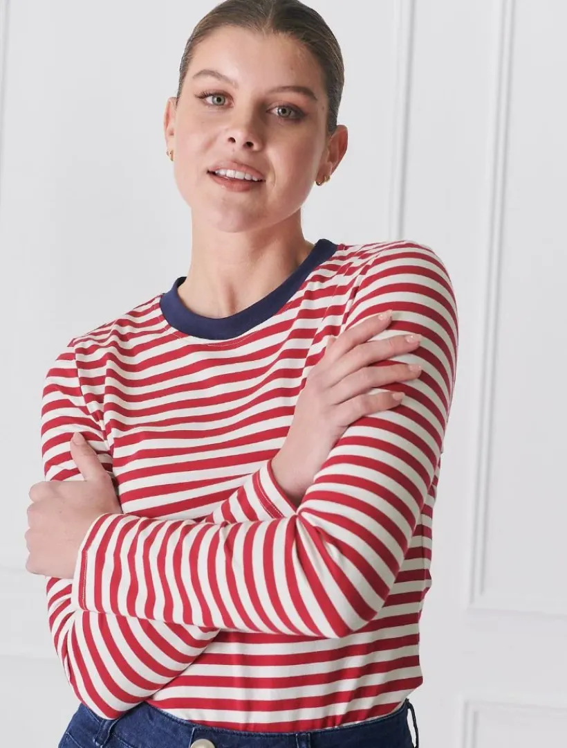 Shirts And Tops*Zjoosh Paris Long Sleeve Tee Red White RedWhite
