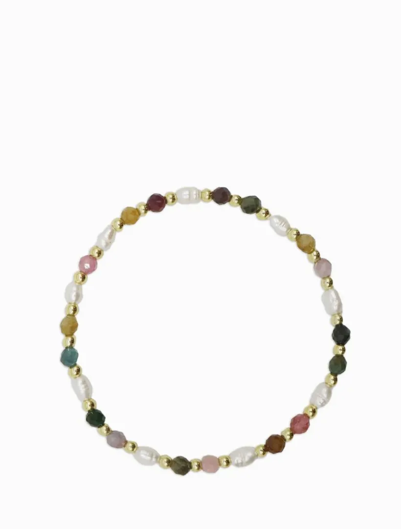Pearl Jewellery|Bangles And Bracelets*Zjoosh Pink and Green Stone and Pearl Stretch Bracelet