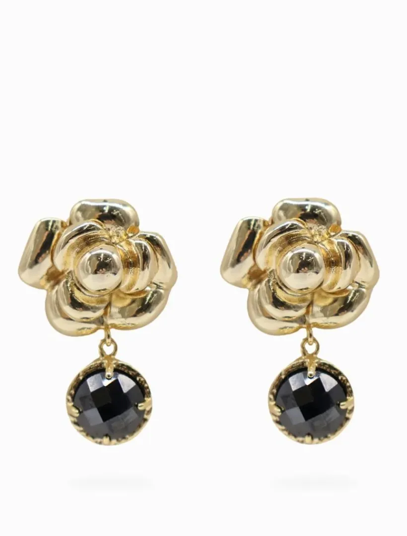 Earrings*Zjoosh Roselte Black Crystal Drops