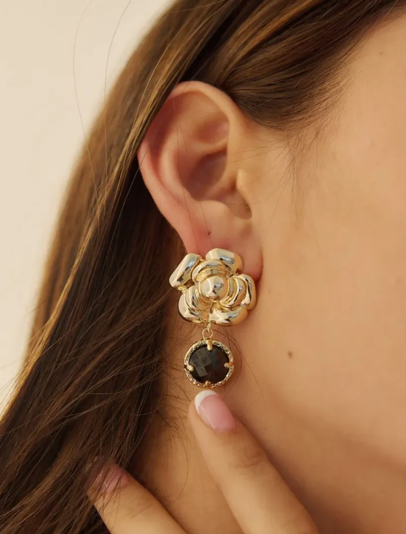 Earrings*Zjoosh Roselte Black Crystal Drops
