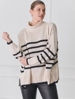 Knits And Jumpers*Zjoosh Samantha Striped Knit Ecru Black