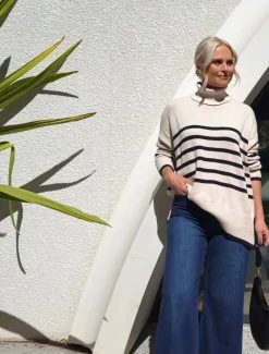 Knits And Jumpers*Zjoosh Samantha Striped Knit Ecru Black
