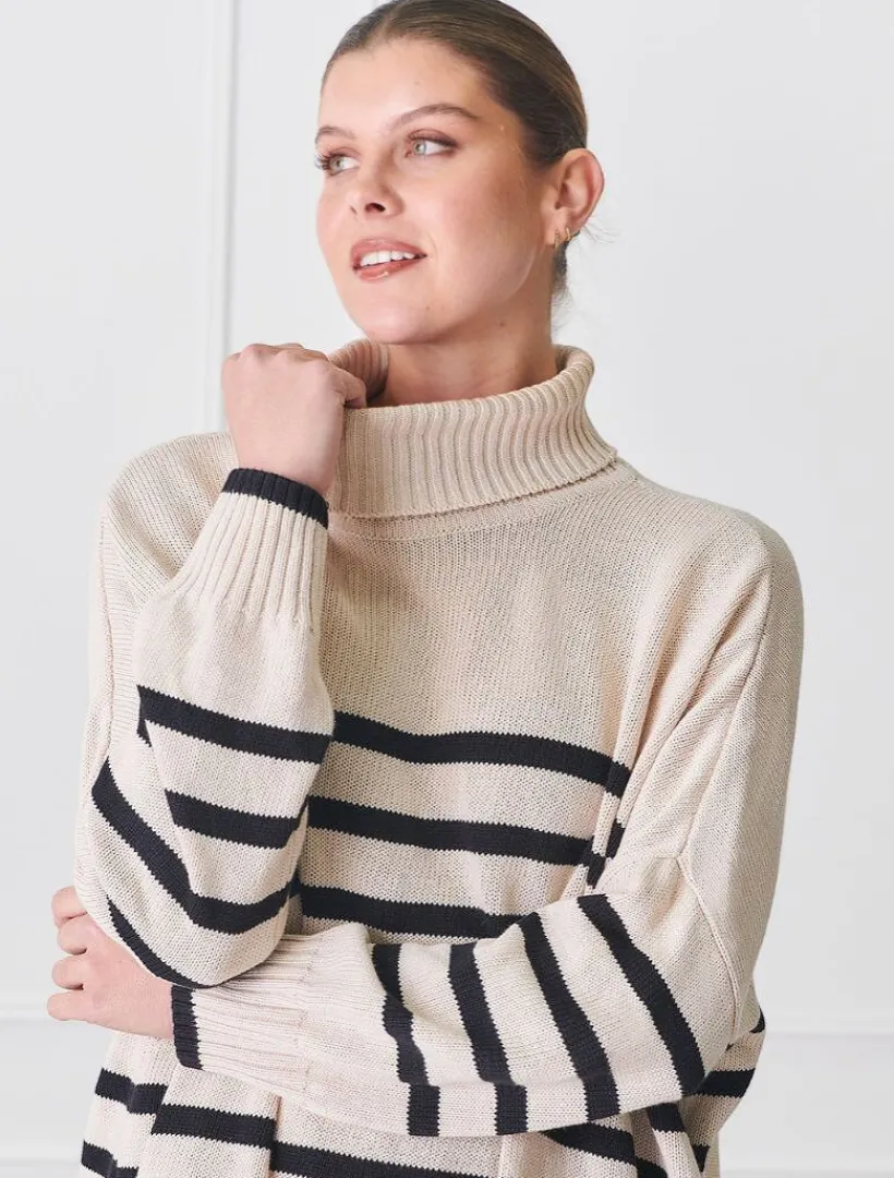 Knits And Jumpers*Zjoosh Samantha Striped Knit Ecru Black