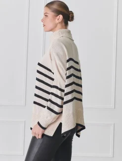 Knits And Jumpers*Zjoosh Samantha Striped Knit Ecru Black