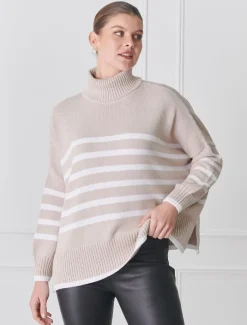 Knits And Jumpers*Zjoosh Samantha Striped Knit Ecru White