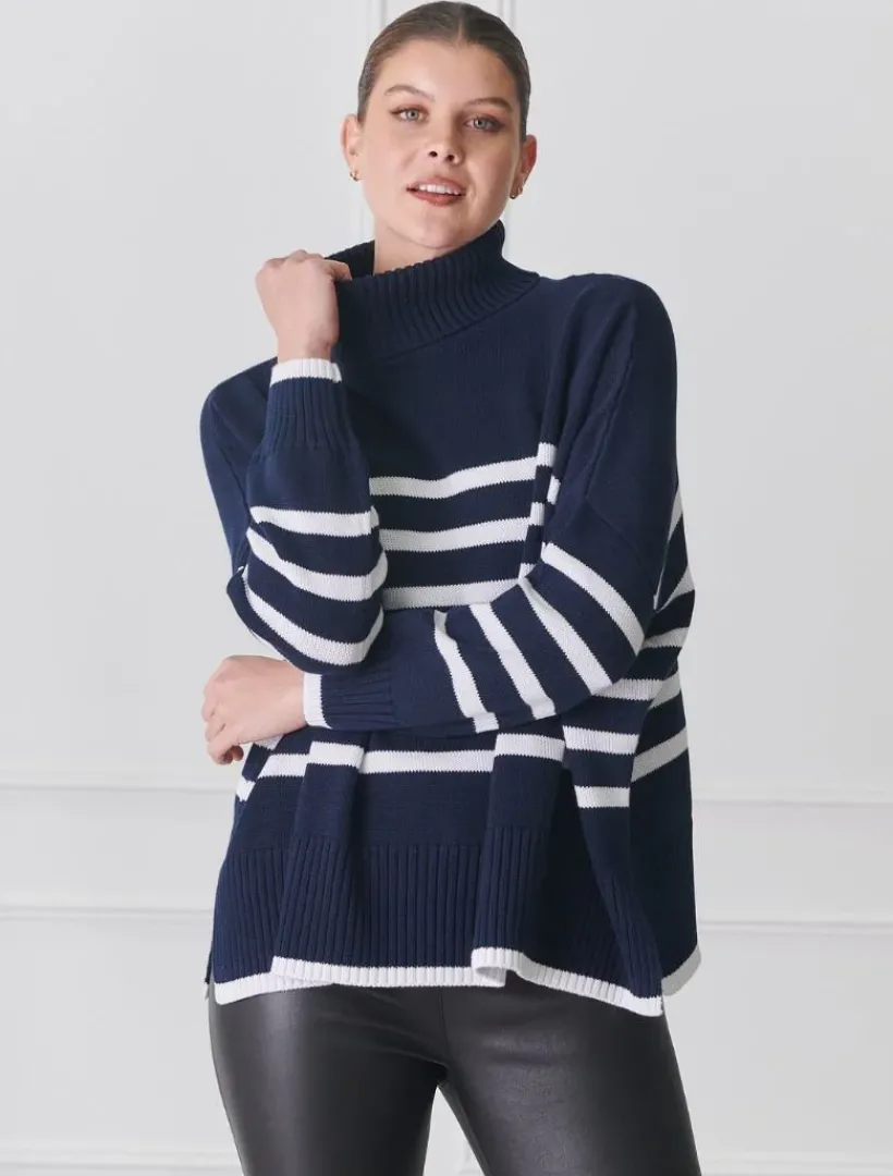 Knits And Jumpers*Zjoosh Samantha Striped Knit Navy White