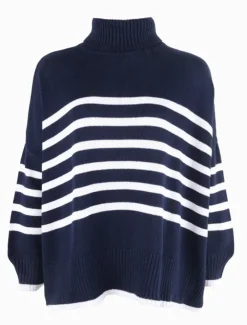 Knits And Jumpers*Zjoosh Samantha Striped Knit Navy White