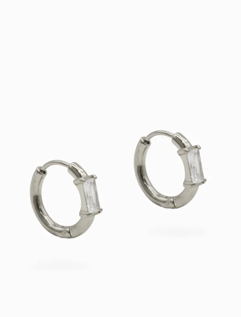 Earrings|Silver Jewellery*Zjoosh Small Hoops Baguette Silver
