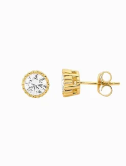 Earrings|Gold Jewellery*Ellani Stainless Steel 5mm Cubic Zirconia Crown Set Earring Gold