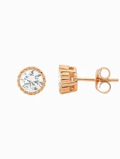 Earrings*Ellani Stainless Steel 5mm Cubic Zirconia Crown Set Earring Rose Gold RoseGold
