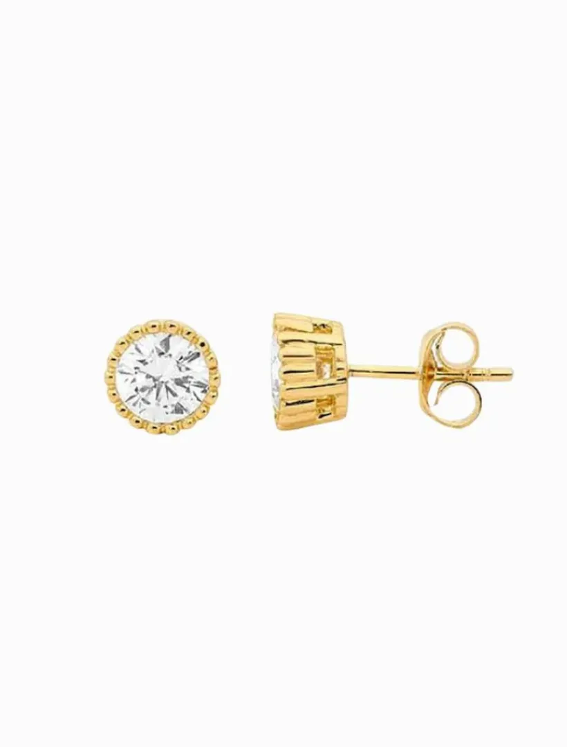 Earrings|Gold Jewellery*Ellani Stainless Steel 4mm Cubic Zirconia Crown Set Earring Gold