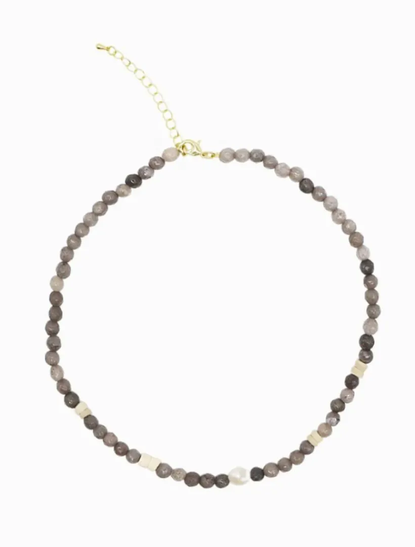 Pearl Jewellery|Necklaces*Zjoosh Stone and Pearl Necklace Grey