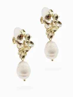 Symposium|Clip-On Earrings*Zjoosh Symposium Daisy Cluster Pearl Drops Clip Ons