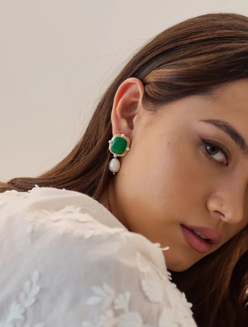 Symposium|Pearl Jewellery*Zjoosh Symposium Emerald Pearl Drop Earrings