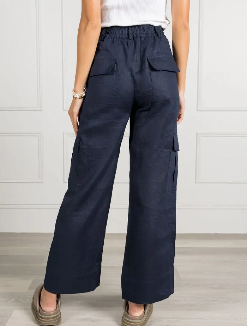 Pants*Zjoosh Wide Leg Linen Cargo Pant - FINAL SALE Navy